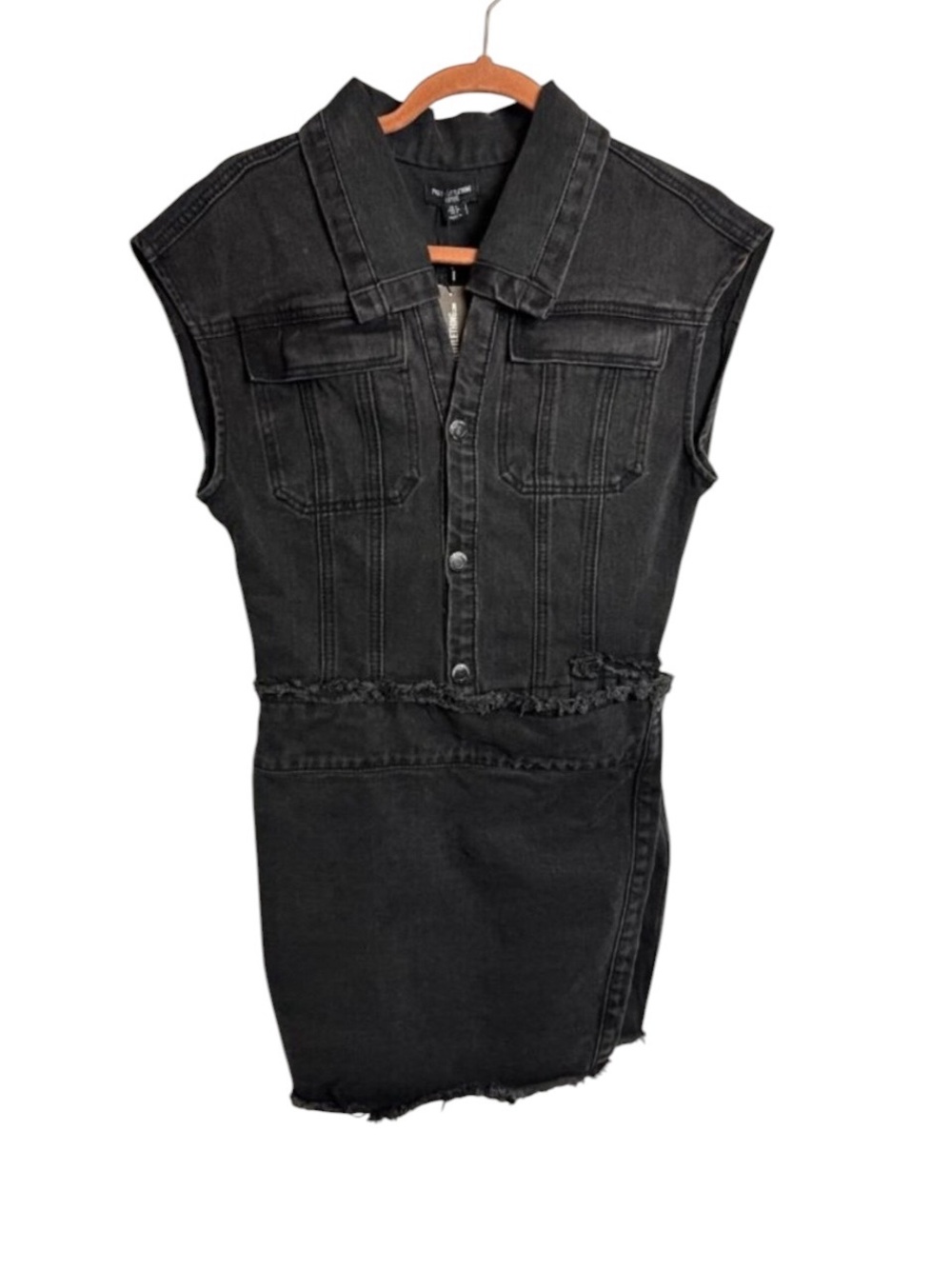 Pretty little thing petite black Jean dress new retro moto festival grunge punk